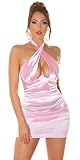 krautwear Damen Minikleid aus Satin mit Neckholder, Cut-Out und Raffung, figurbetont, Reißverschluss hinten (rosa, S)