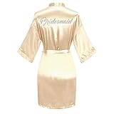 Teemie Damen Satin Kimono Bademantel Morgenmantel Braut Brautjungfern Robe Kurz Sexy Nachtwäsche Leicht Pajama Nachthemd Hochzeit Party Sommer