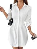 SweatyRocks Hemdblusenkleid Damen Elegant Herbstkleid Blusenkleid Langarm Hemdkleid A Linie Damenkleider Business Outfit Winterkleid Weiß M