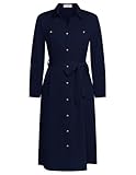 GRACE KARIN Damen Hemdblusenkleid Single Fall 2024 Langes Kleid mit Abnehmbarem Gürtel Marineblau M