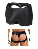 comeondear Sexy Boxershorts Herren Ouvert Sissy Dessous Crossdresser Kleidung für Männer Jockstrap Gay Leder Große Größen Erotische Unterwäsche Slip Hinten Offen Pouch Underwear Schwarz,XL