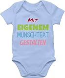 Baby Body Junge Mädchen - Aufdruck selbst gestalten - Wunschtext - 1/3 Monate - Babyblau - strampler individualisieren 4 zeilen selber verschiedenen textfarben babybody