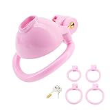 SeLgurFos Kleiner Runder Deckel Cock Cage/Peniskäfig mit 4 Gebogenen Ringen in Verschiedenen Größen Hohler Chastity Cage Set BDSM Bondage Sexspielzeug für Männer (Pink)