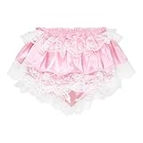 Satini Rüschen Spitze Sissy Gerafft French Knickers Slips Dessous Seidig Satin Unterwäsche Höschen (Zartrosa, S)