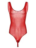 Alvivi Herren Body Stringbody Overall Transparent Netzhemd Unterhemd mit Penishülle Sissy Crossdresser Dessous Unterwäsche A Rot Einheitsgröße