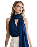 LA FERANI Damen Seidenschal 100% Seide Halstuch Seidentuch 180x90cm Uni Farbe für Anzug formelle Anlässe Stola Business Style Geschenk für Sie (Dunkel Blau)