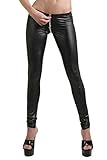 MISS NOIR Wetlook Sexy Leggings mit 4-Wege-Reißverschluss Damen Clubwear (Schwarz, XXL/3XL)