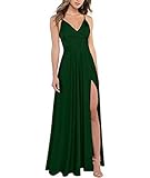xxxiticat Damen V-Ausschnitt Spaghettiträger Lange Ballkleider Satin A-Linie Brautjungfernkleider formeller Satin Abschlussball Abendkleider mit Schlitz(GR5,M)