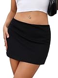 Danysu Mini Rock Mit Hose Drunter Elastischer Tennisrock Damen Y2K Dress Mit Schlitz Schwarz S