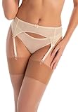 Teyli Strumpfhalter Damen - Strumpfgürtel für Damen aus Mesh - Strapsgürtel im Klassischen Schnitt - Garter Suspender Belt Beige L