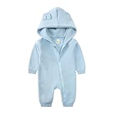 Alunsito Neugeborenes Baby Junge Mädchen Kleidung Säugling Hoodie Strampler Langarm Solid Farbe Ein Stück Jumpsuit Bodysuit Outfit 59 Blau 0-3 Monate