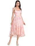 Odizli Abendkleider Elegant f�r Hochzeit Damen Sommer Spaghettitr�ger Corset Korsett Blumenkleid T�llkleid Midi Kleid Festlich Hochzeitsg�ste Lang Ballkleid Sommerkleid Milkmaid Sundress Rosa XS