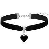 Telooco Gothic Halsband Damen Vintage Herz Trachtenkette Damen Verstellbare Samt Halskette mit Herzanhänger 90er Jahre Klassische Herz Halskette Valentinstag Halloween Schmuck (Schwarz Herz)