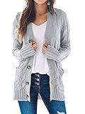 Avondii Damen Lang Strickjacke mit Knöpfen Strick Wasserfall Cardigan Strickjacken (S, Grau)