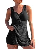 Minetom Spitze Tankini Damen Bauchweg Bademode Set Zweiteilig Push up mit Einstellbarer Badeanzug Oberteil Bikini Set Große Größen Strand Schwimmanzug A Schwarz 3XL