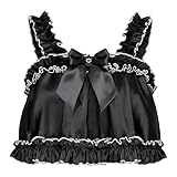 Satini Dessous Satin Sissy Aufgerollter Saum Rüschen Mieder Oberteil (Schwarz, XL)