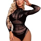 V-Ting Sexy Dessous Damen Body Mesh Sheer Langarm Bodysuit Bluse Tops set Bodysuit Bodystocking catsuit rave outfit Damen erotisch
