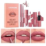 3PCS Matte Liquid Lipstick Lip Liner Set - All-IN-One Lip Kit, Velvety Nude Lip Gloss & Lipstick & Lip Liner, Waterproof Make Up Lip Set (Color, # 04)