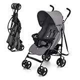 Kinderkraft TIK Kinderwagen, Liegebuggy, Sportwagen, Leicht - 6,5kg, Drehbare Vorderräder, Verstellbarer Griff, Stufenlose Einstellung der Rückenlehne, Schnelles Zusammenklappen, bis zu 17kg, Grau