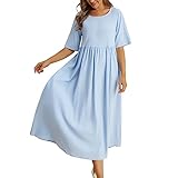 Leinen Strandkleid Damen Sommerkleid, Leicht Leinenkleid Luftig Sommerkleider, Lose Casual Tailliertes Leinenkleider Luftige Frauen Bohokleid Basic Elegant Baumwolle Leinenstof Sommer Kleid Women