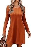 Zeagoo Damen Strickkleider Pulli Kleider Elegant Stil Pulloverkleid Frauen Rundhal Langarm Winterkleid Herbstkleid Tunika Basic Kleid mit Zopfmuster Karamell S