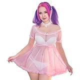 LittleForBig Unisex Netz Durchsichtiges Babydoll Kleid Rock für Crossdresser Transgender Rosa XL