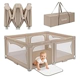 Lionelo Kinderlaufgitter 150 x 180 x 75 cm Florence Easy Fold, atmungsaktives Netz, sicher, tragbar, einfach zusammenklappbar, 2 Eingänge mit Reißverschluss, Reisetasche