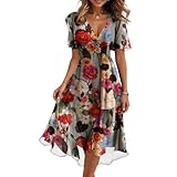 Generisch Hochzeitsgast Outfit Damen Blumenkleid Damen Abschlusskleider Lang Kleid für Brautmutter Trauzeugin Kleid Abschlusskleider Kleider für Mollige Frauen Festlich Wickelkleid Maxikleid AOC38