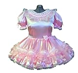 WANGCHAOYA Dienstmädchen-Prinzessinnenkleid, abschließbar, Satin, Spitze, Spitze, Sissy, Uniform, Rollenspiel-Kostüm, Rosa, Größe M