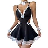 Sexy Dirndl-Maid Kostüm für Erotisches Rollenspiel Outfit mit Spitze & Tüll Transparentes Minikleid mit V-Ausschnitt | Inkl Halsband & Armbänder für Cosplay und Bierfest (XXL)