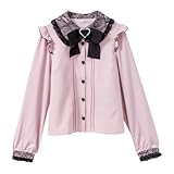 Cuteighteen Lolita Peter-Pan-Kragen viktorianische Bluse für Damen, Spitze, langärmelig, Gothic, Kawaii, Vintage, Rüschen, Schleife, Pink, Klein