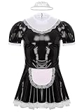 Fldy Herren Dienstmädchen Kostüm Wetlook Maid Kleid Lackleder Unterwäsche Männer Junggesellenabschied Kostüm Party Clubwear Schwarz XXL