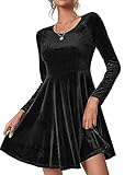 Zeagoo Kleid Damen Samtkleid Festliche Partykleid Elegant Weihnachtskleid Langarm Kleider Cocktailkleid Rundhals Abendkleider Bodycon Knielang Ballkleider Casual Winterkleider Schwarz L