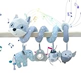 Coriver Kinderwagen Spielzeug, Spirale Auto Spielzeug Baby Rücksitz für Mobile Kinderwagen Kinderbett, Aktivität Spiral Plüsch Spielzeug, Baby Spielzeug für 0+ Monaten Jungen Mädchen (1. Grau)