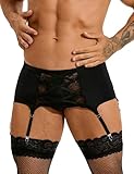 comeondear Sissy Strumpfhalter Männer mit 6 Clips Große Größen Sexy Dessous Strapsen Set Reizwäsche Erotische Gay Unterwäsche Herren Spitze Strapsgürtel Breit Strumpfband Halter Garter Belt Schwarz,XL