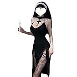 JasmyGirls Nonne Kostüm Sexy Cosplay Dessous Halloween Anime Maid Outfit Goth Devil Roleplay Naughty Succubus High Slit Dress Up