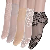 Ouligay 5 Paar Rüschen Socken Damen - Spitzen, Kurze Netz, Baumwoll Dünne, Durchsichtige, Sommer Knöchel, Trachten für Damen Mädchen