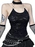 YINGWIN Damen Crop Top Gothic Kleidung Damen Sexy Zerrissene Neckholder Top Damen Hollow Out Heckholder Tank Top Rückenfrei Bluse Y2k Top Gothic Punk Oberteil