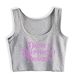 WarsoniodSona Ärmelloses, Kurzes Unterhemd, Daddy's Deepthroat Princess-Aufdruck, Sexy Crop-Top Für Frauen, Hotwife, Sexy Camisole, Riemchen, DDLG, Cosplay, Cami-Weste, Hiphop Streetwear, Grau
