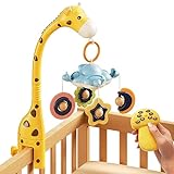 TUMAMA Mobile Baby,3 in 1 Kinderbett Spielzeug mit Fernbedienung, Projektion Nachtlicht, Musik und weißes Rauschen, Kinderzimmer sensorisches Spielzeug für Säugling Neugeborenes