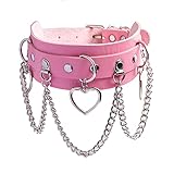 MILAKOO Punk Choker Damen Gothic PU Lederhalsband mit Anhänger Herz Frauen Punk Rock Halsband pink