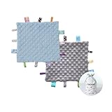 CREVENT Label-Schmusetuch für Babys, weiches, kleines Labeltuch für Jungen und Mädchen, sensorische Babydecke, tolles Geschenk für Geburtstag, Babyparty, 25,4 x 25,4 cm, Blau und Grau