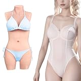 Minaky Silikon Brüste Brustformen 3-Punkt Bodysuit Realistisch Brustplatte mit Katheter für Transgender Crossdresser-Insertable Version C Cup,Elfenbein