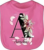 Baby Lätzchen personalisiert mit Namen - Baby Mädchen Bekleidung kreativ mit Name und Anfangsbuchstabe - Buchstabe anpassbar - Anfangsbuchstabe - Unisize - Pink - buchstaben a sabberlatz - BZ12