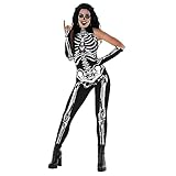 Morph Halloween Kostüm Skelett Damen, Skelett Kostüm Damen, Overall Skelett Kostüm Damen, Sexy Jumpsuit Skelett Damen, Skelett Body Damen Skelett Anzug Damen - XXL