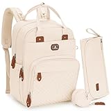 Dikaslon Wickeltasche Rucksack – Großer Wickelrucksack mit viel Stauraum, Wickeltasche groß mit Schnullerhalter, Wickelauflage & Kinderwagengurten – für Mama & Papa (Beige, Einheitsgröße)