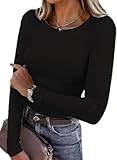 Zeagoo Strickpullover Damen Pullover Rundhals Langarmshirt Herbst Winter Gerript Sweater Slim Fit Pulli Herbstpullover Casual Oberteile Schwarz L