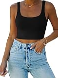 REORIA Damen Crop Top elegant Corset Top Neckholder Top Aesthetic Sport Sommer Tops Schwarz M