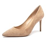 Castamere Damen High Heels Spitzen Zehen Mode Stilettos Slip-On Pumps 8.5CM Beige Nackt Wildleder Schuhe EU 42.5