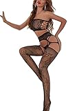 Bommi Fairy Sexy Netz Dessous Set Sexy Lingerie Fischnetz Reizwäsche Spitzen Teddy Unterwäsche Strapsen Lingerie Set Club Bluse Tops Transparent Fetisch Goth Party dresscode Netz-Zweiteiler (Schwarz)